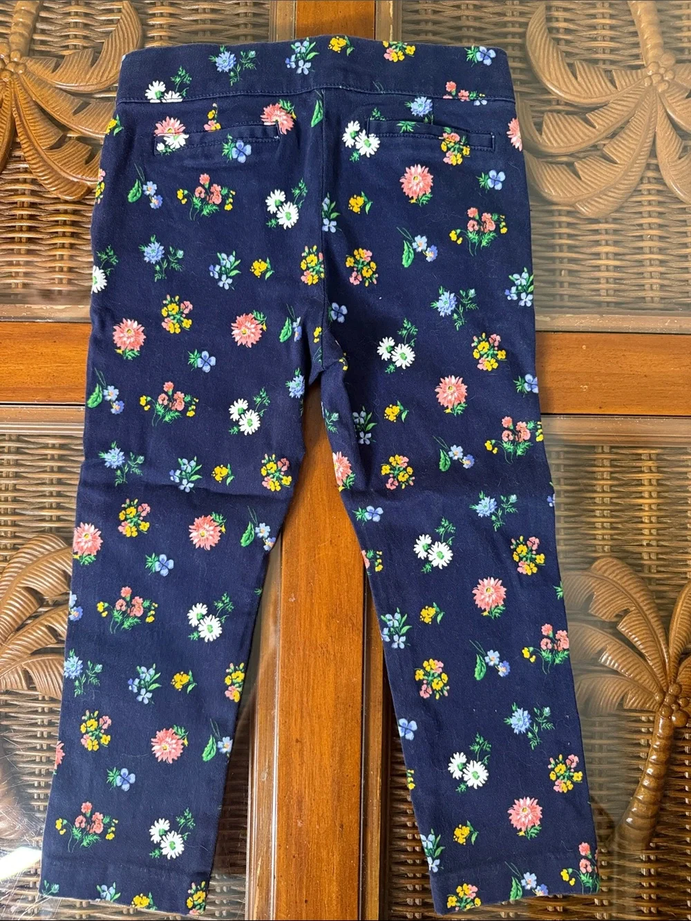 Janie and Jack Navy Floral Pants with Pink, White and Yellow Blooms